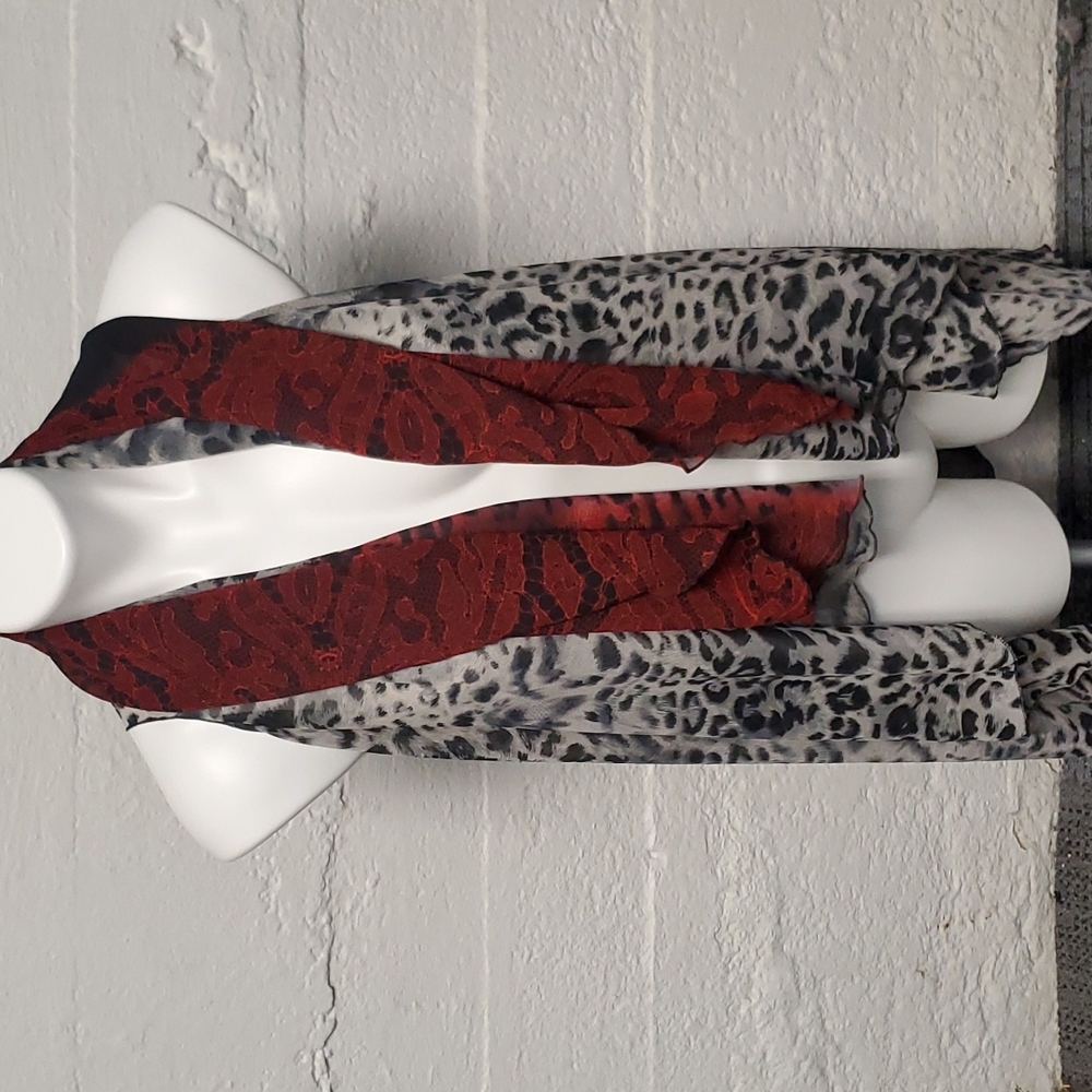 Sheer Fancy Overshirt Red & Animal Print One Size